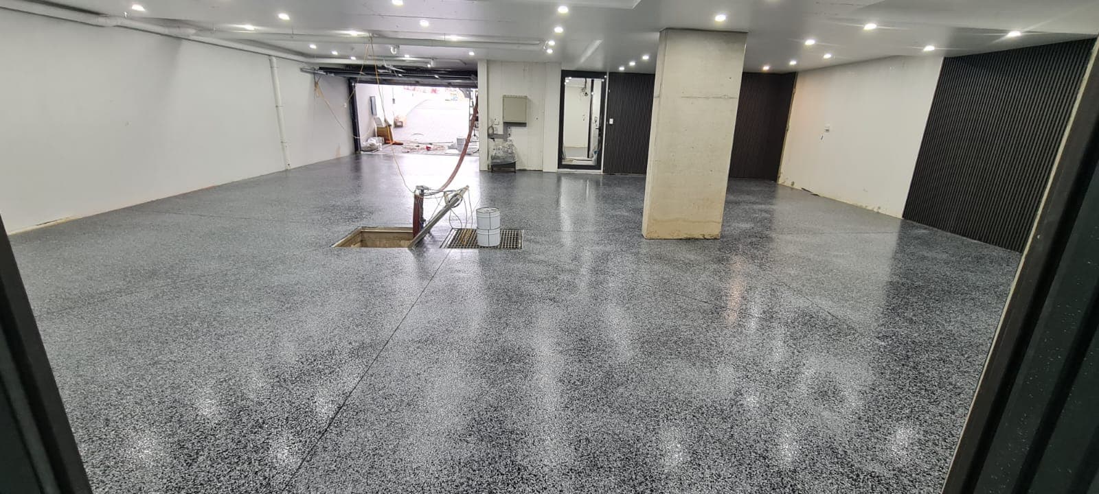 Commercial basement with concrete polishing